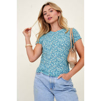 Printed Thermal Crew Neck Short Sleeve Knit Top