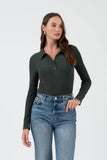 Solid Collared Long Sleeve Bodysuit