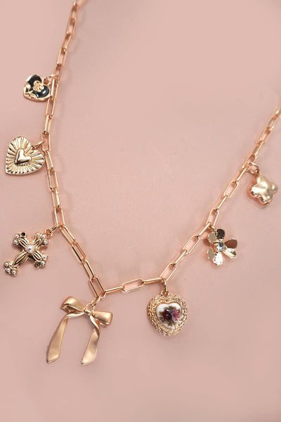 Charm Necklace- Floral, Bow, Cross, Heart