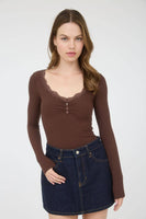 Lace Trim Button Detail Long Sleeve Knit Top