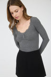 Lace Trim Button Detail Long Sleeve Knit Top