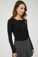 Ribbed Long Sleeve Henley Knit Top