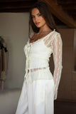 RAVENLEE Sheer Floral Lace Ruffle Self Tie Long Sleeve Top