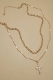 Double Layer Rhinestone Cross Necklace