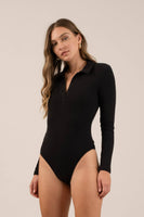 Solid Collared Long Sleeve Bodysuit
