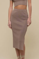 HIGH WAIST SIDE SLIT SWEATER KNIT MIDI SKIRT