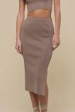 HIGH WAIST SIDE SLIT SWEATER KNIT MIDI SKIRT