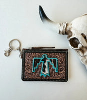 Longhorn Western Cowhide Leather Keychain Wallet