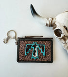 Longhorn Western Cowhide Leather Keychain Wallet