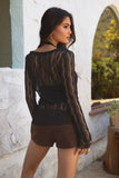 RAVENLEE Sheer Floral Lace Ruffle Self Tie Long Sleeve Top