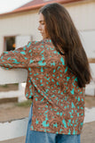 Turquoise Tooled Mock Neck