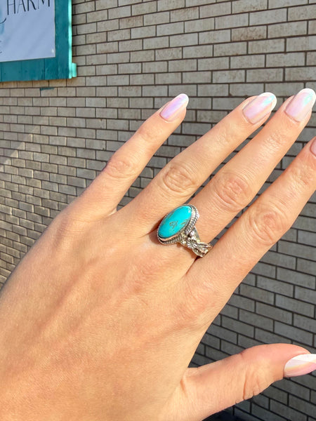 Oval Turquoise Feathered Ring